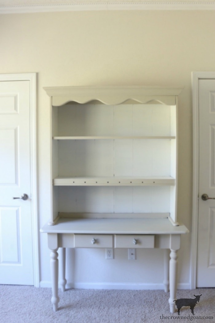 Hutch Desk: Taupe Turned Leg Desk with Scalloped Trim
