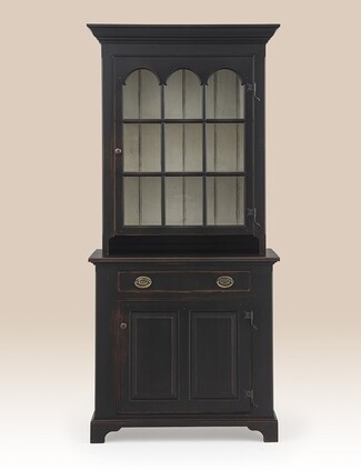 Hutch with Arched Muntins and Distressed Black Finish