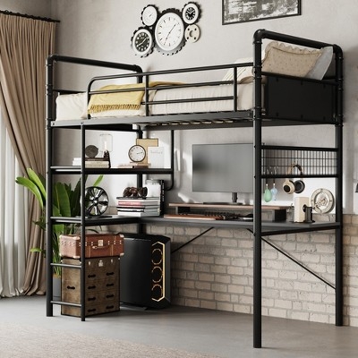 Industrial Loft Bunk Bed with Pipe Details and Mesh Grid