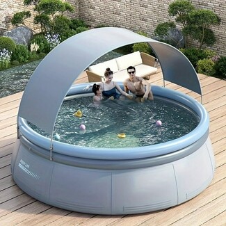 Inflatable Pool with Aqua Grey Finish and Sun Shade