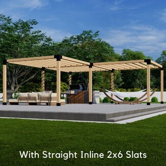 Inline L-Shaped Pergola Design with Straight Roof Slats