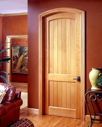 Interior Door: Arched Top Plank Paneling Rustic Entry