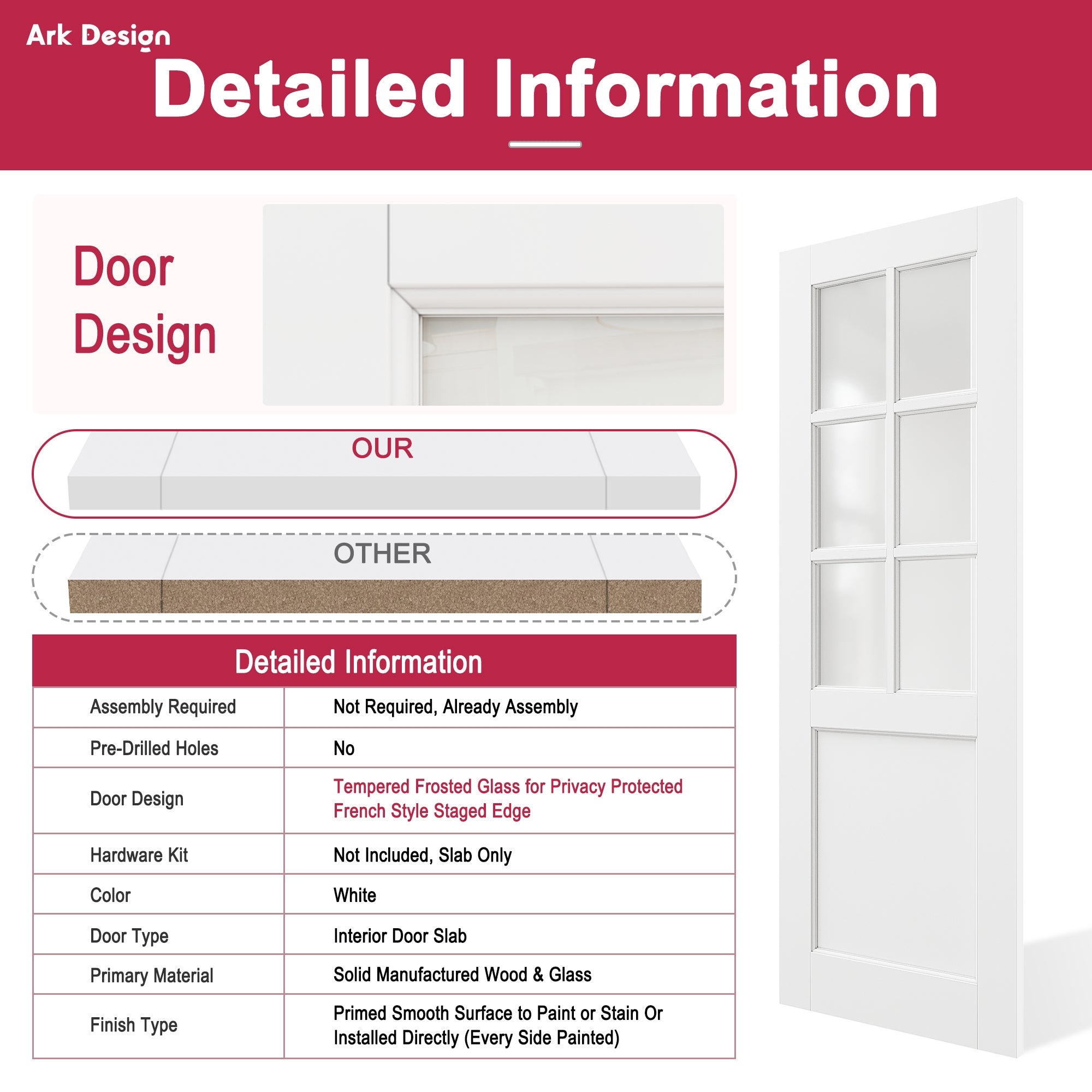 Interior Door Slab: Staged Edge Frosted Glass French Door