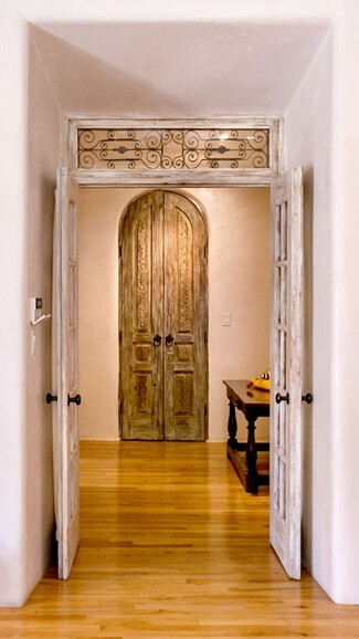 Interior Doors: Arched Top Scrollwork Transom Whitewash