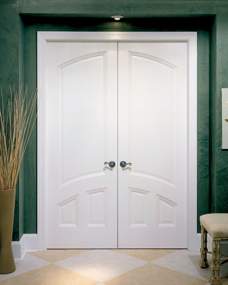 Interior Double Doors: Arched Panel Design White Wood