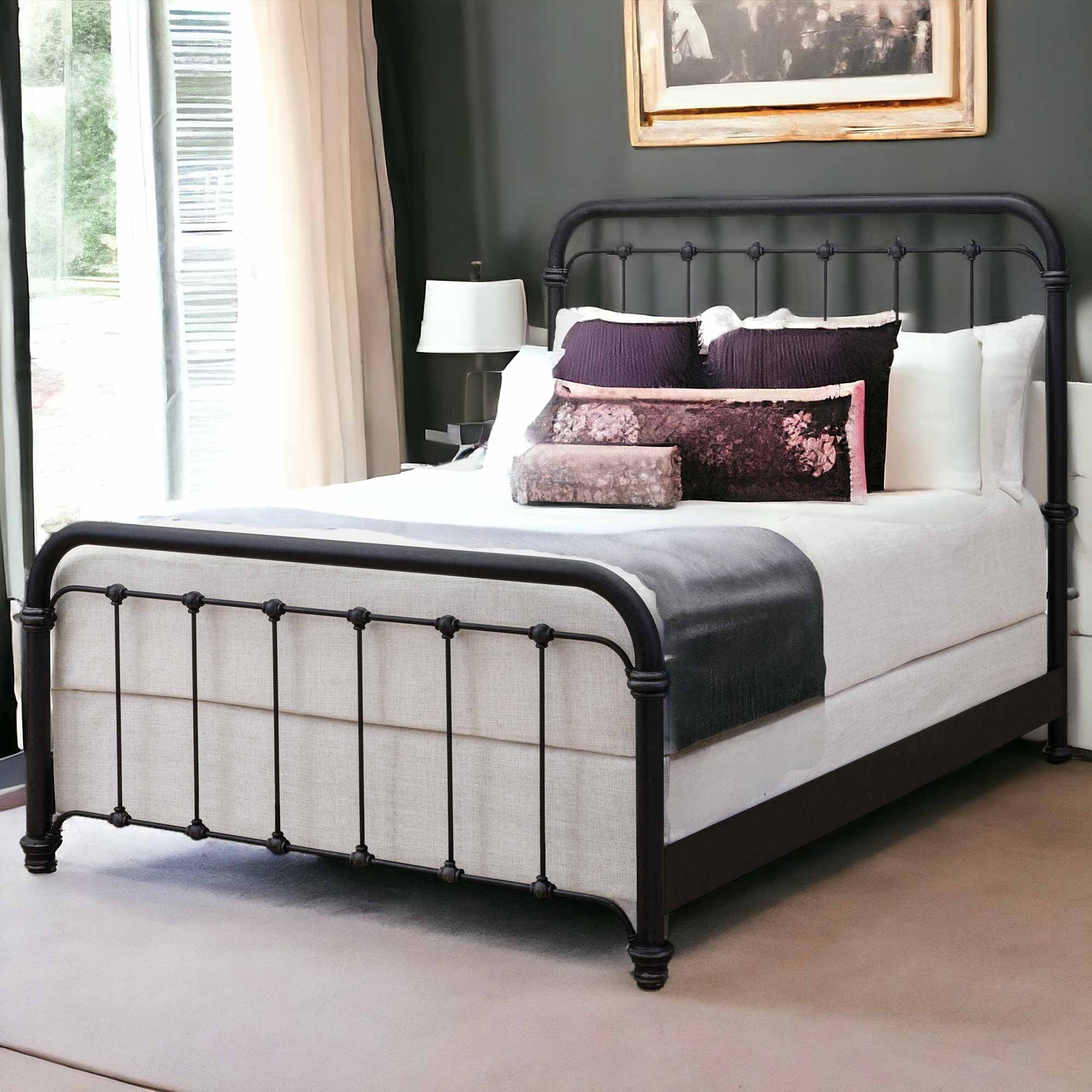 Iron Bed Frame featuring Spherical Knob Details in Matte
