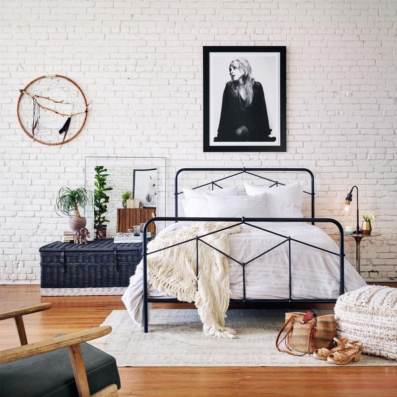 Iron Bed Frame incorporating Geometric Metal Detail