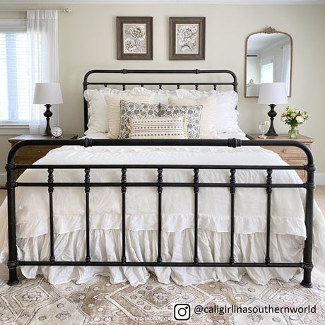 Iron Bed Frame with Vintage Spindle Headboard Style