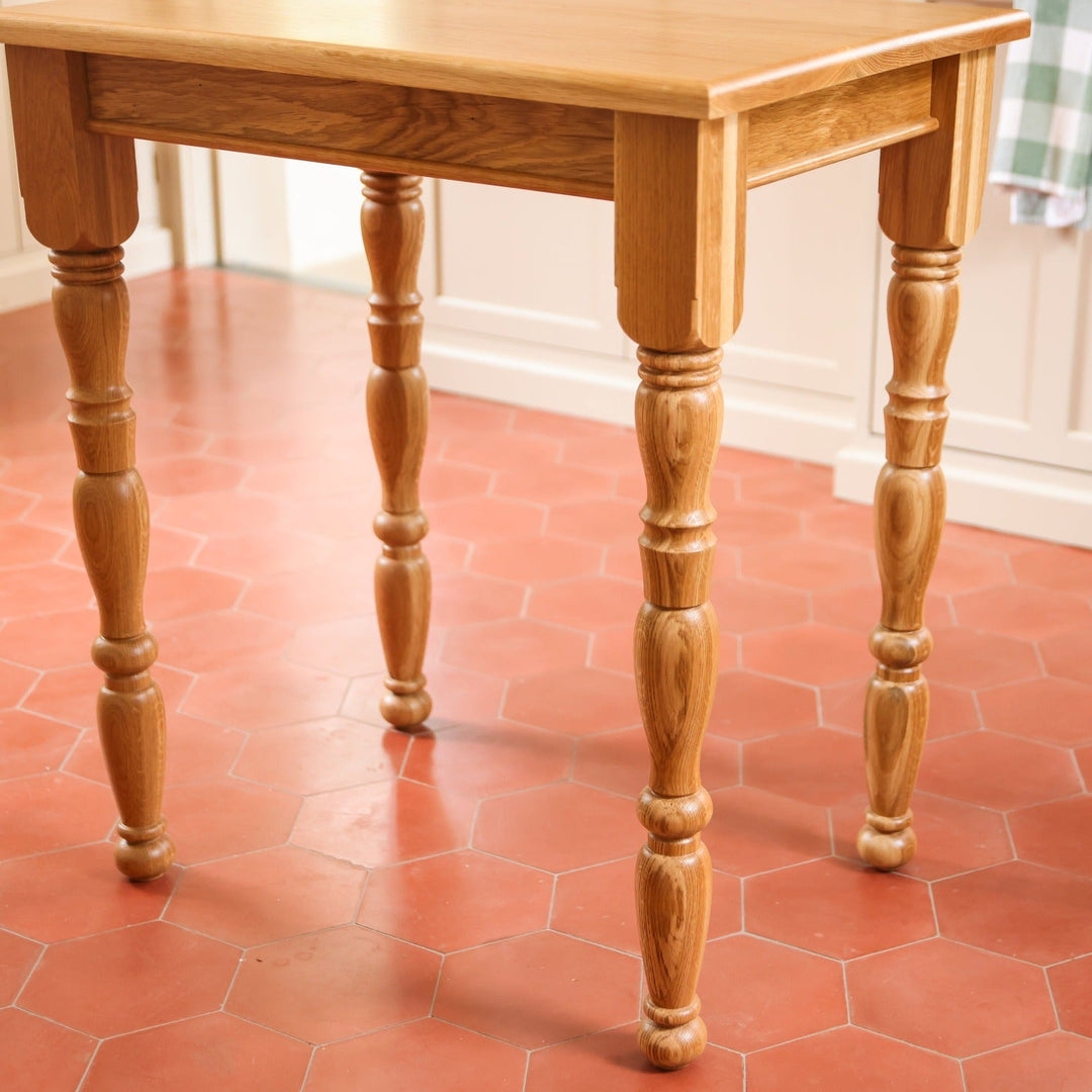 Island Table Ornate Turned Leg White Oak Construction