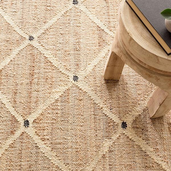 Jute Rug Black Accent Knots Chunky Jute Texture Rug