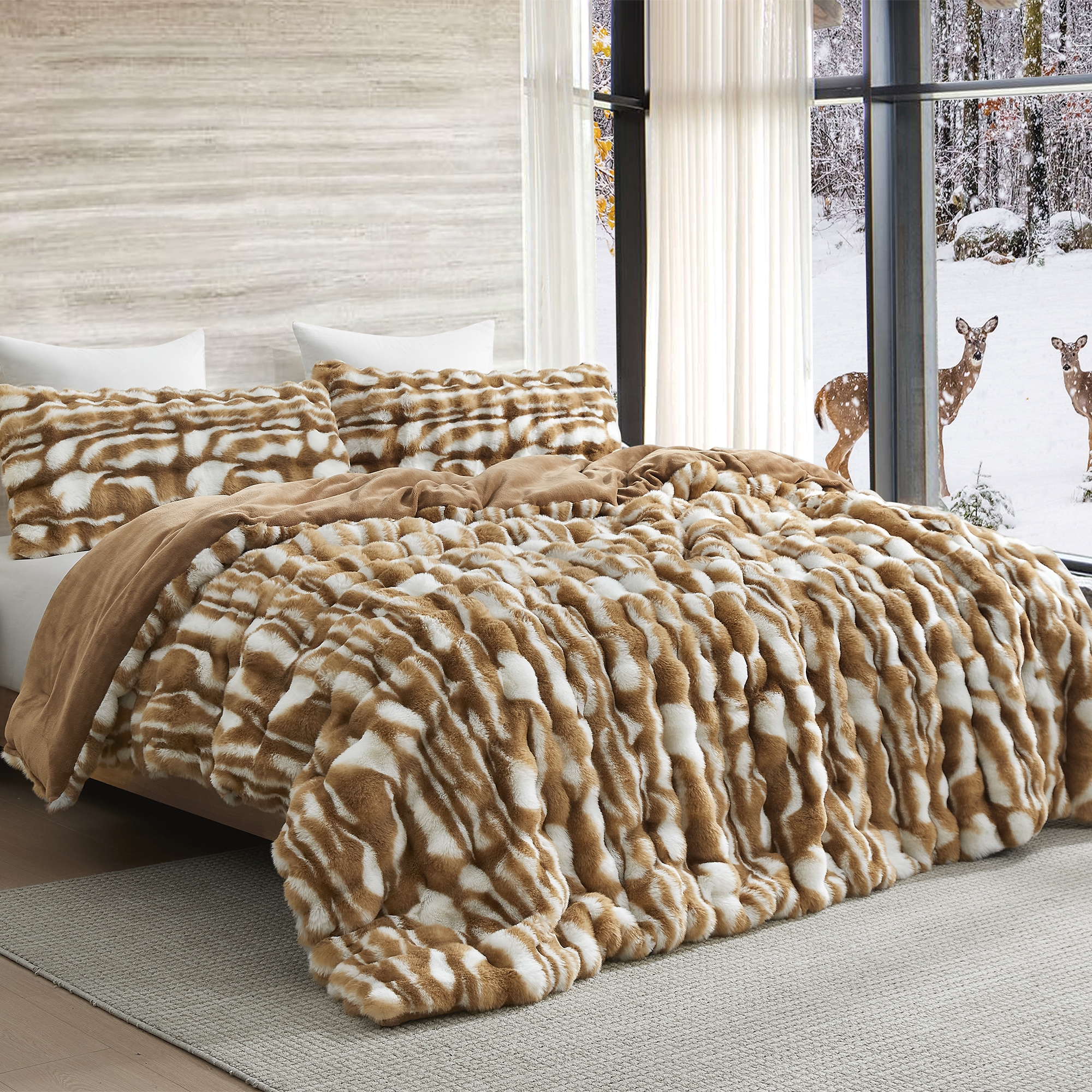 King Comforter: Ultra Plush Texture Fawn Pattern Bedding Style
