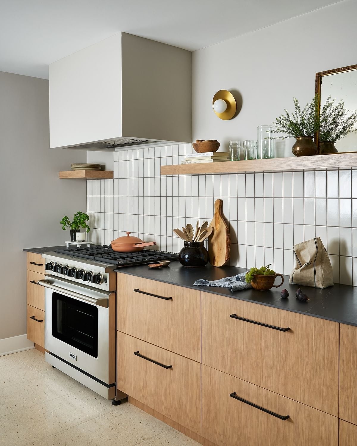 Kitchen Backsplash Light Oak Cabinetry with Black Countertop