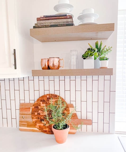 Kitchen Backsplash Mixed Wood Textures with Chunky Shelves