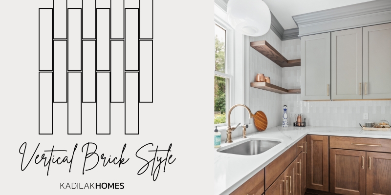 Kitchen Backsplash Vertical Brick Pattern and Gold Faucet
