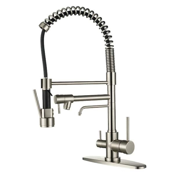 Kitchen Faucet: 3-Spout Design with Locking Sprayer.