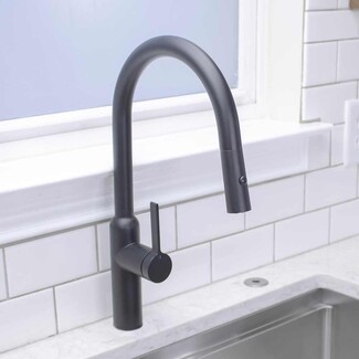 Kitchen Faucet: Contemporary Matte Black Gooseneck Profile.