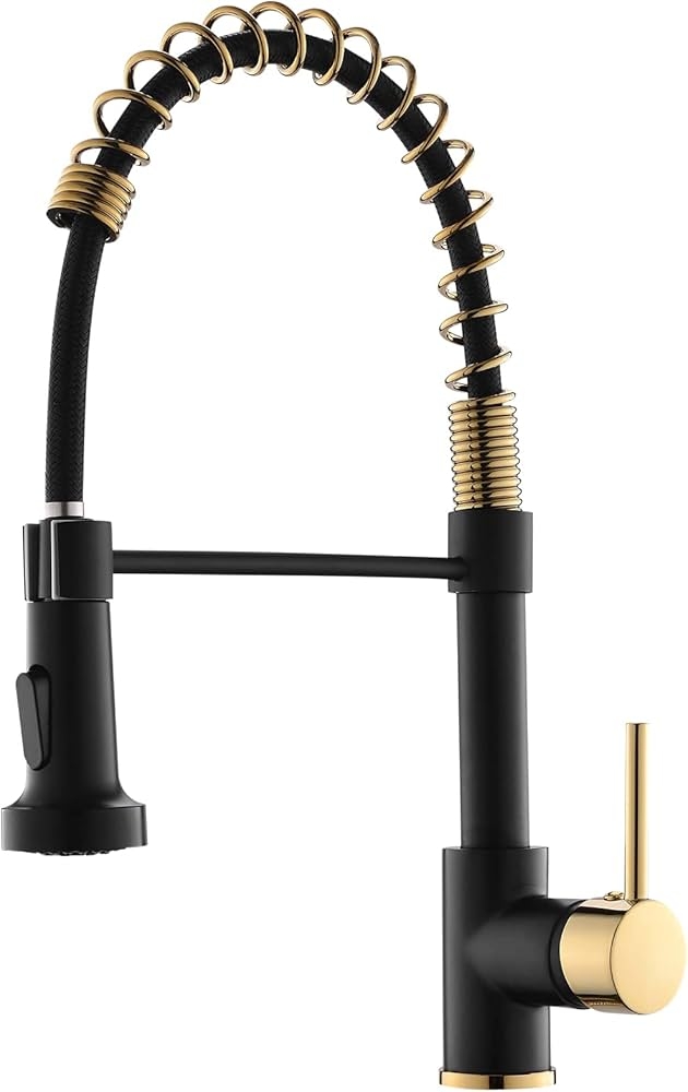 Kitchen Faucet: Dual Tone Matte Black and Polished Spring.