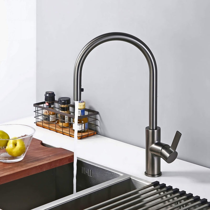 Kitchen Faucet: Gunmetal Finish Minimalist Gooseneck.