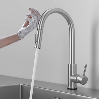 Kitchen Faucet: Touch Activated Brushed Nickel Fixture.