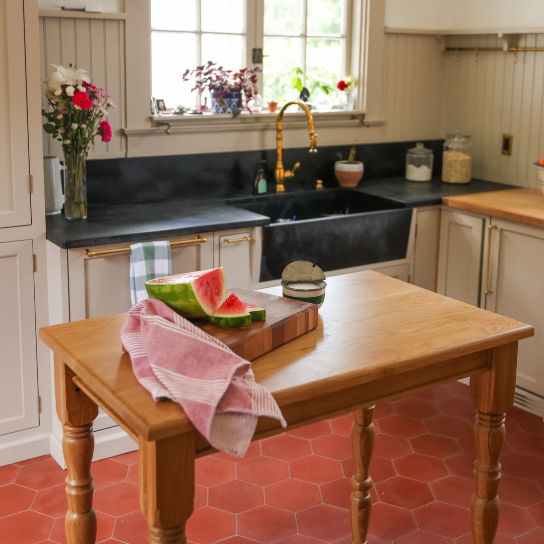 Kitchen Island Hex Tile Flooring With Apron Front Sink