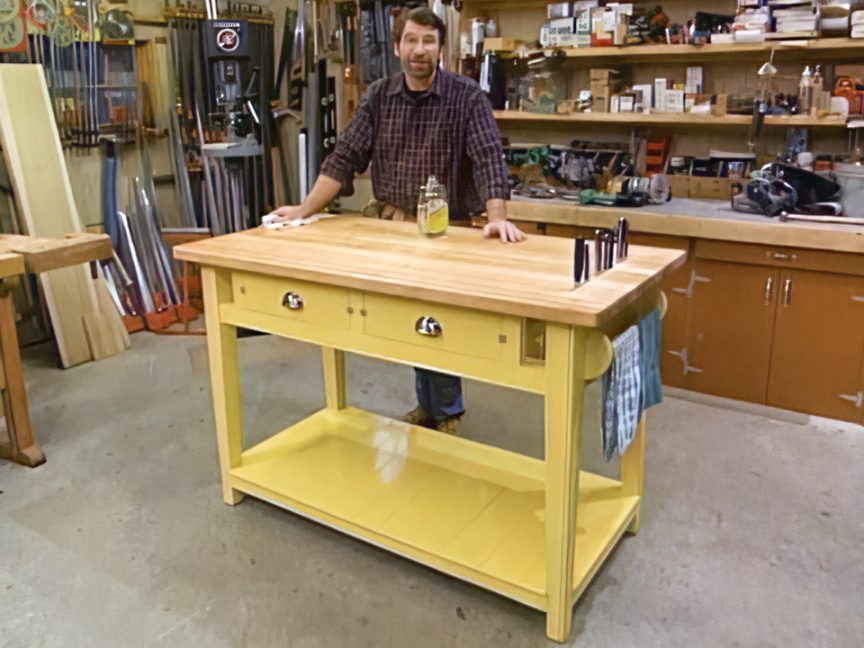 Kitchen Island Sunny Yellow Base With Butcher Block Top