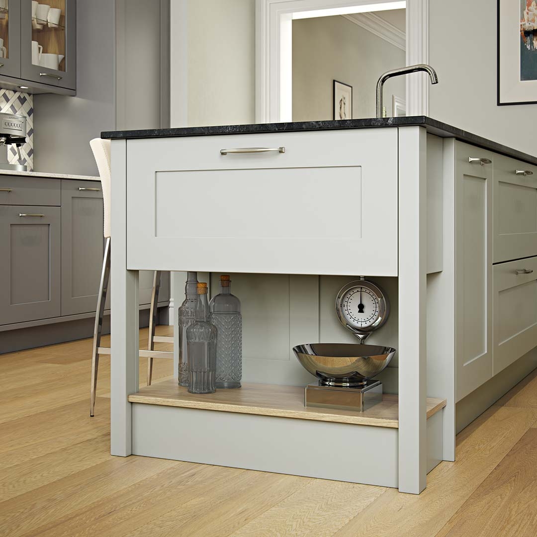 Kitchen Island Unit Grey With Open Display Shelf Storage