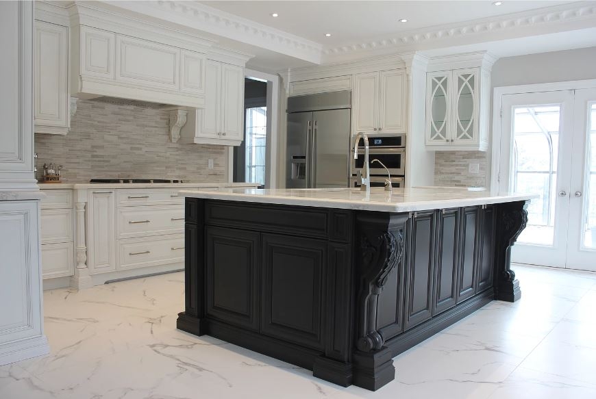 Kitchen Island with Manhattan Raised Profile and Ornate Corbels