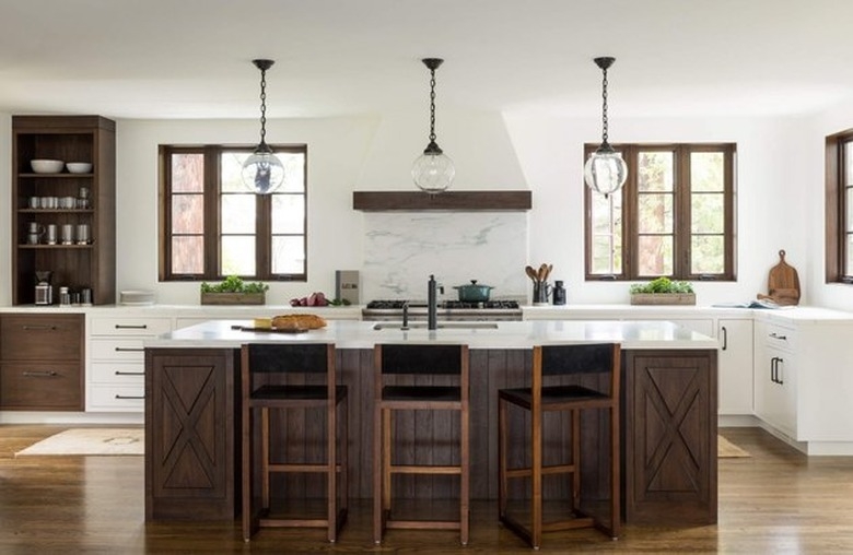 Kitchen Island with X Brace Panels and Vertical Wood Planking
