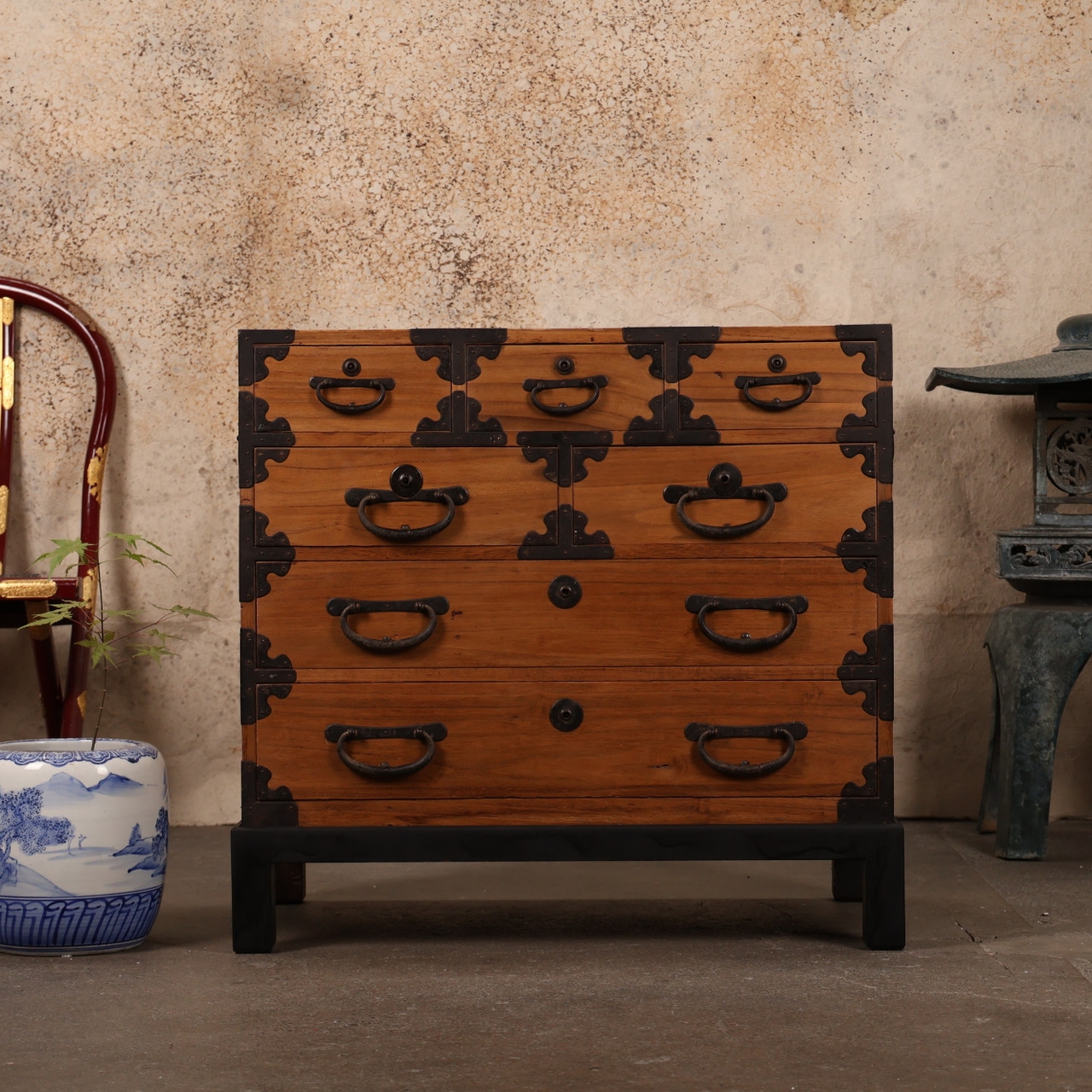 Ko Tansu Chest: Decorative Ironwork and Antique Nightstand