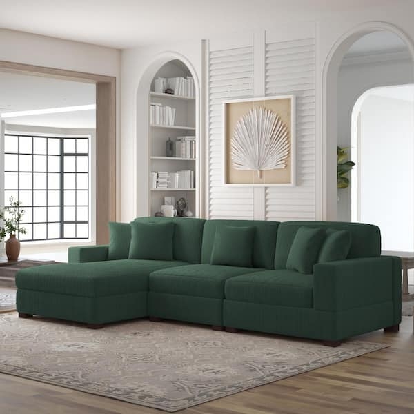 L-Shaped Sectional Hunter Green Corduroy 118 Inch