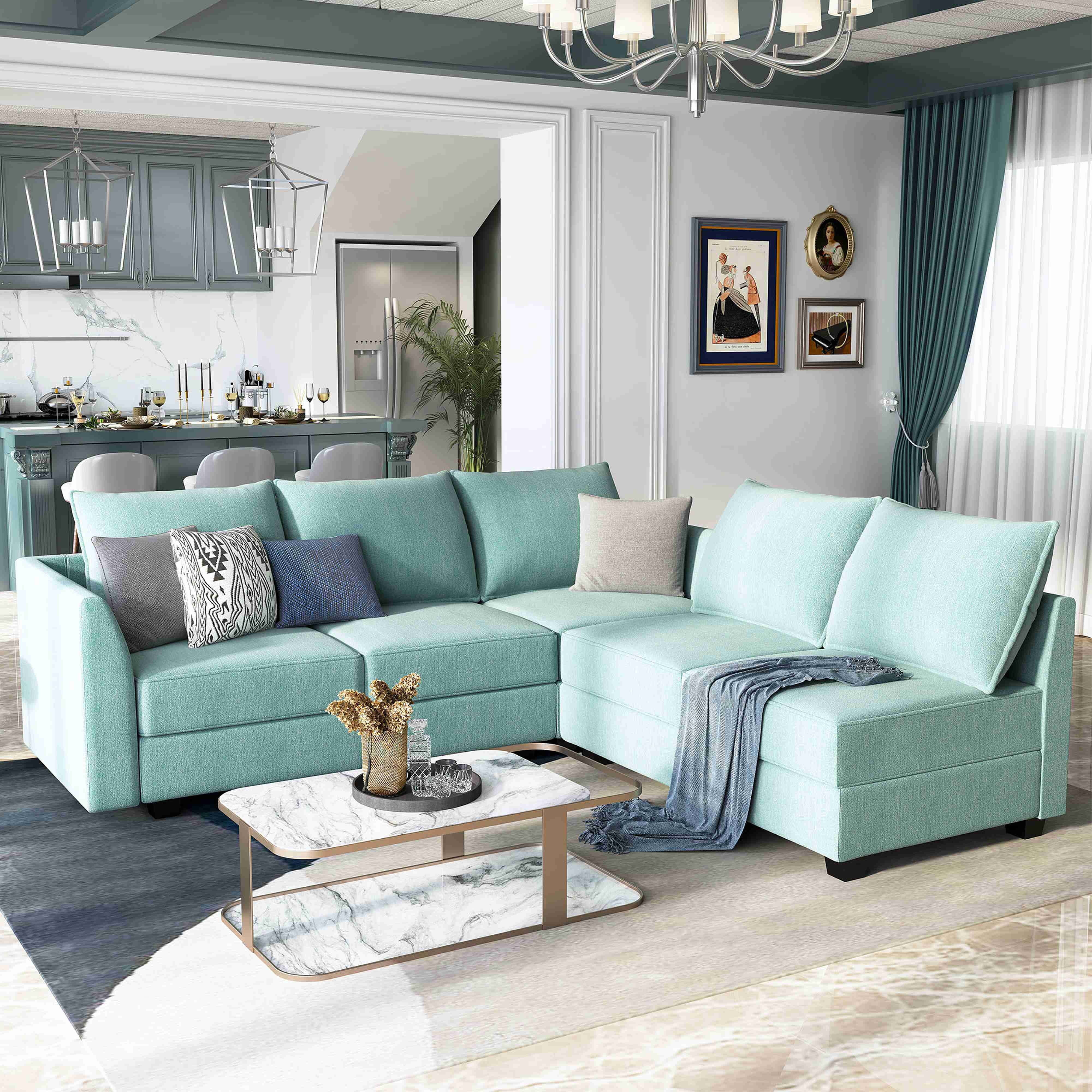 L Shaped Sectional Two Tier Table Marble Tiered Coffee Table