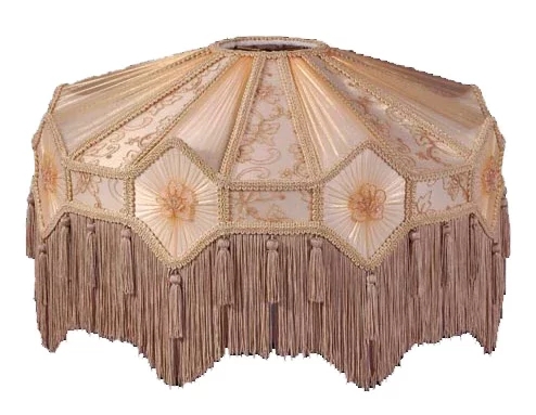 Lamp Shade in Champagne Floral Damask with Bullion Fringe