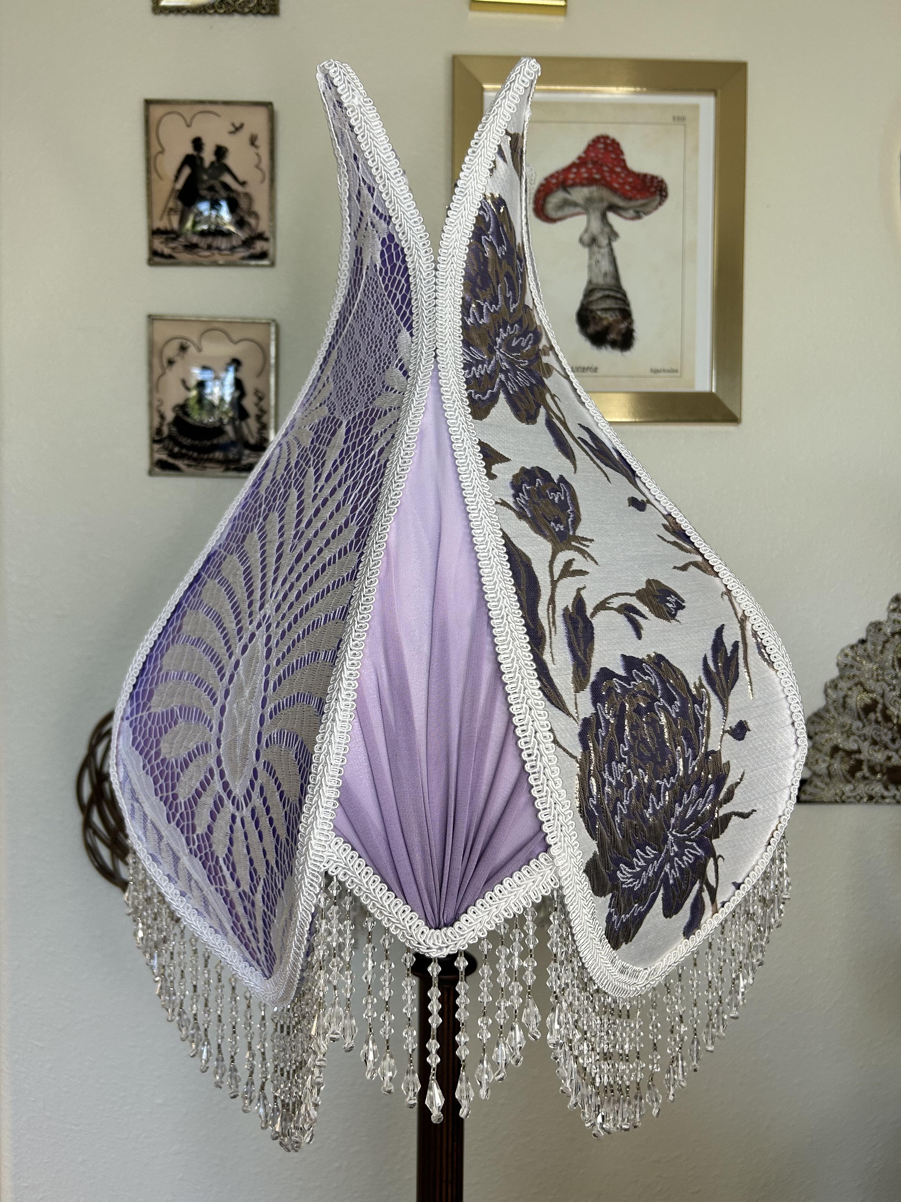 Lamp Shade in Mixed Textiles with Lavender Pleated Panels
