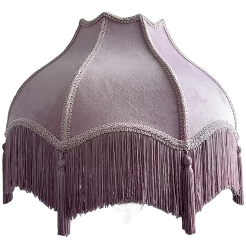 Lamp Shade Lavender Velvet with Decorative Tassels and Dome Top