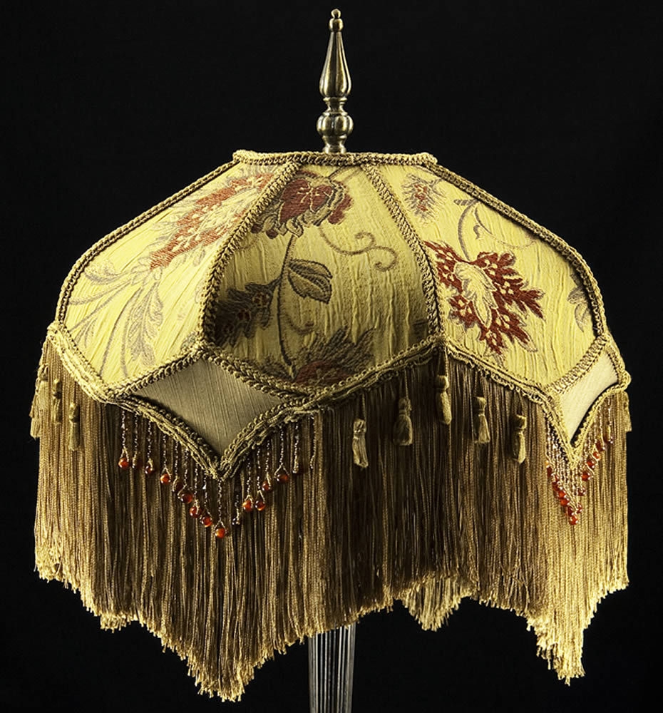 Lamp Shade with Amber Bead Droplets and Long Silk Fringe