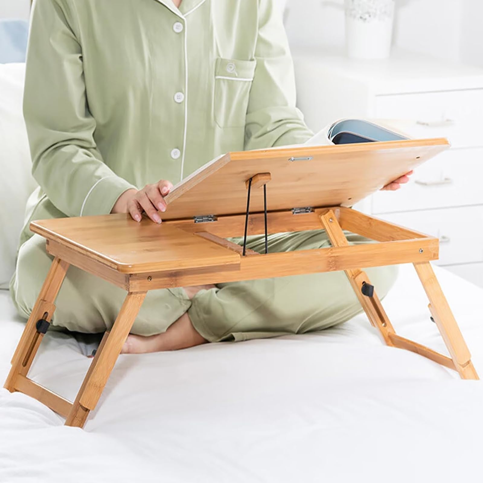 Lap Desk Adjustable Tilting Top Natural Wood Stand
