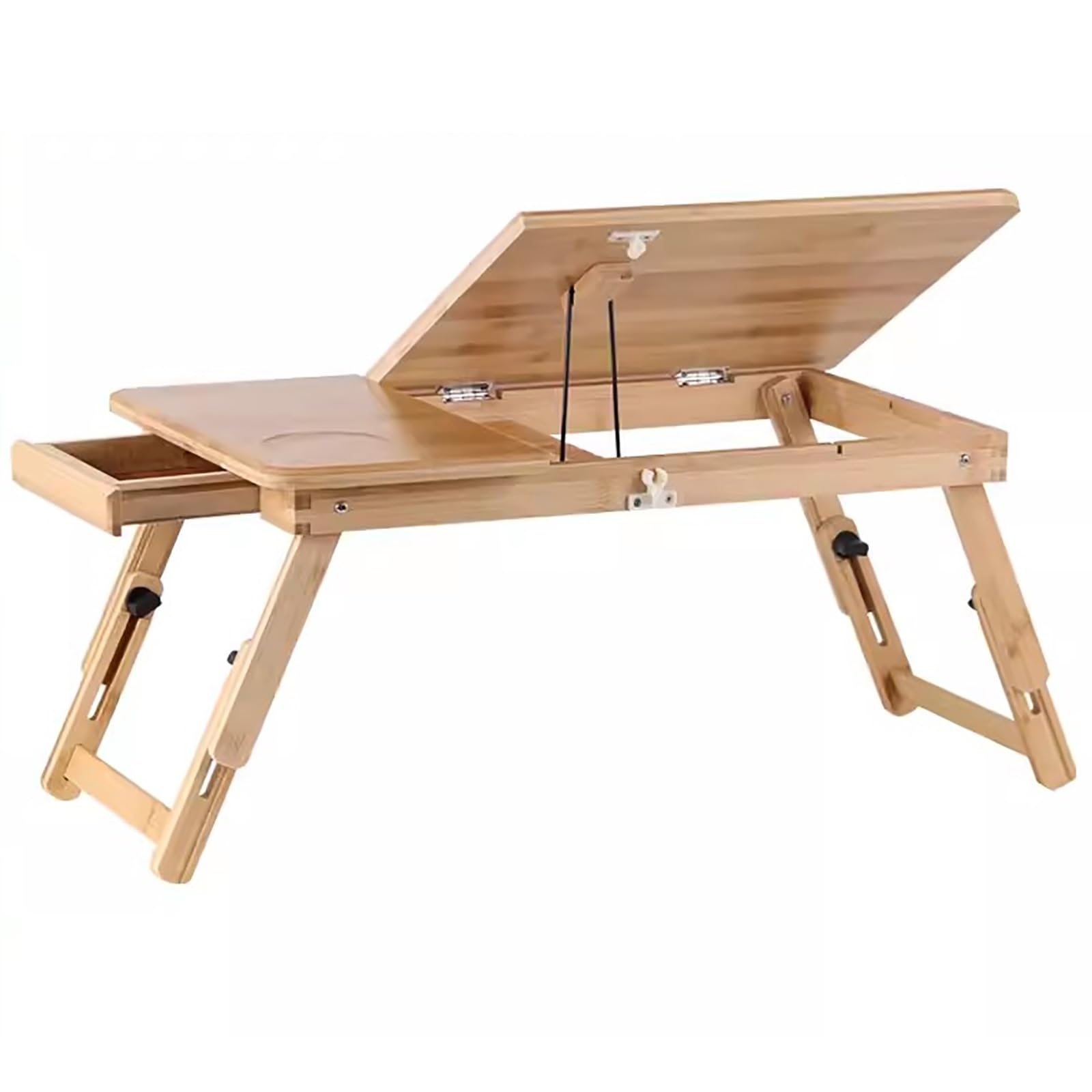 Lap Desk Tilting Top Side Drawer Portable Bamboo Table