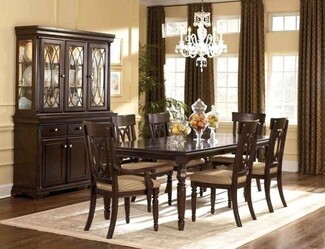 Large Dining Room Set with Lattice Back Chairs and Hutch