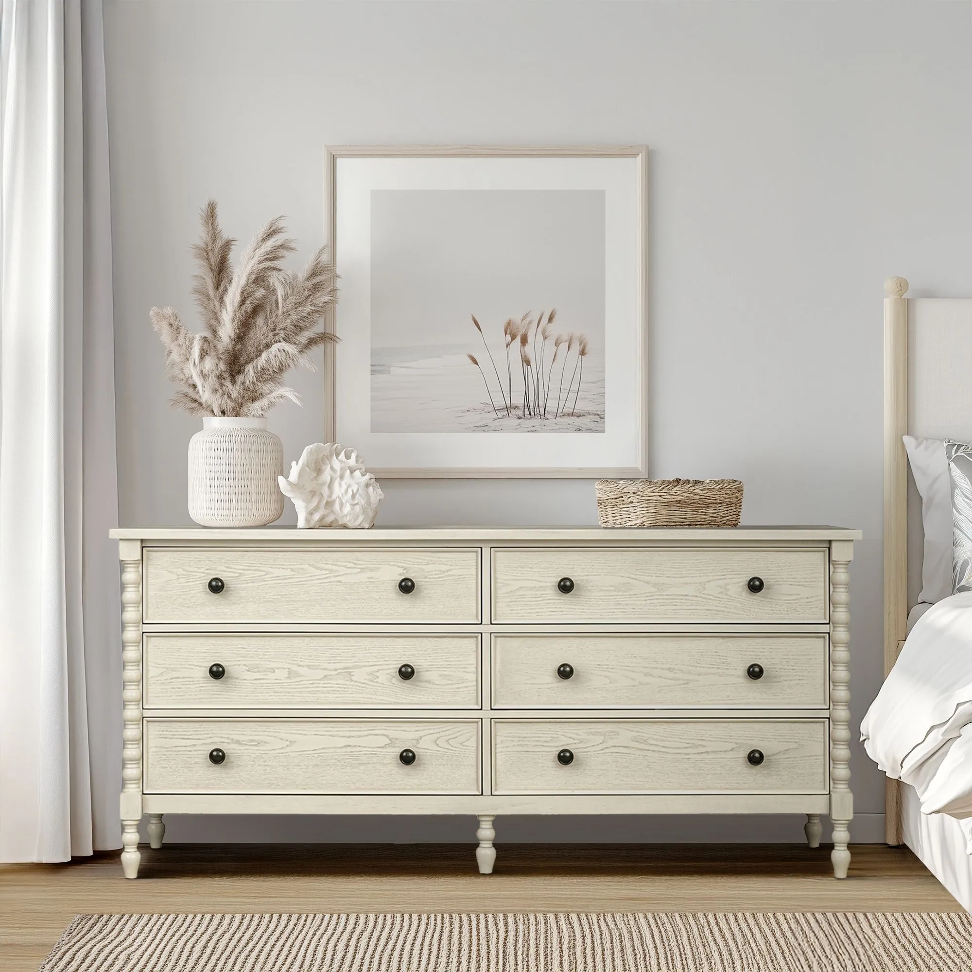 Large Dresser Bobbin Detail Antique Cream Bedroom Storage