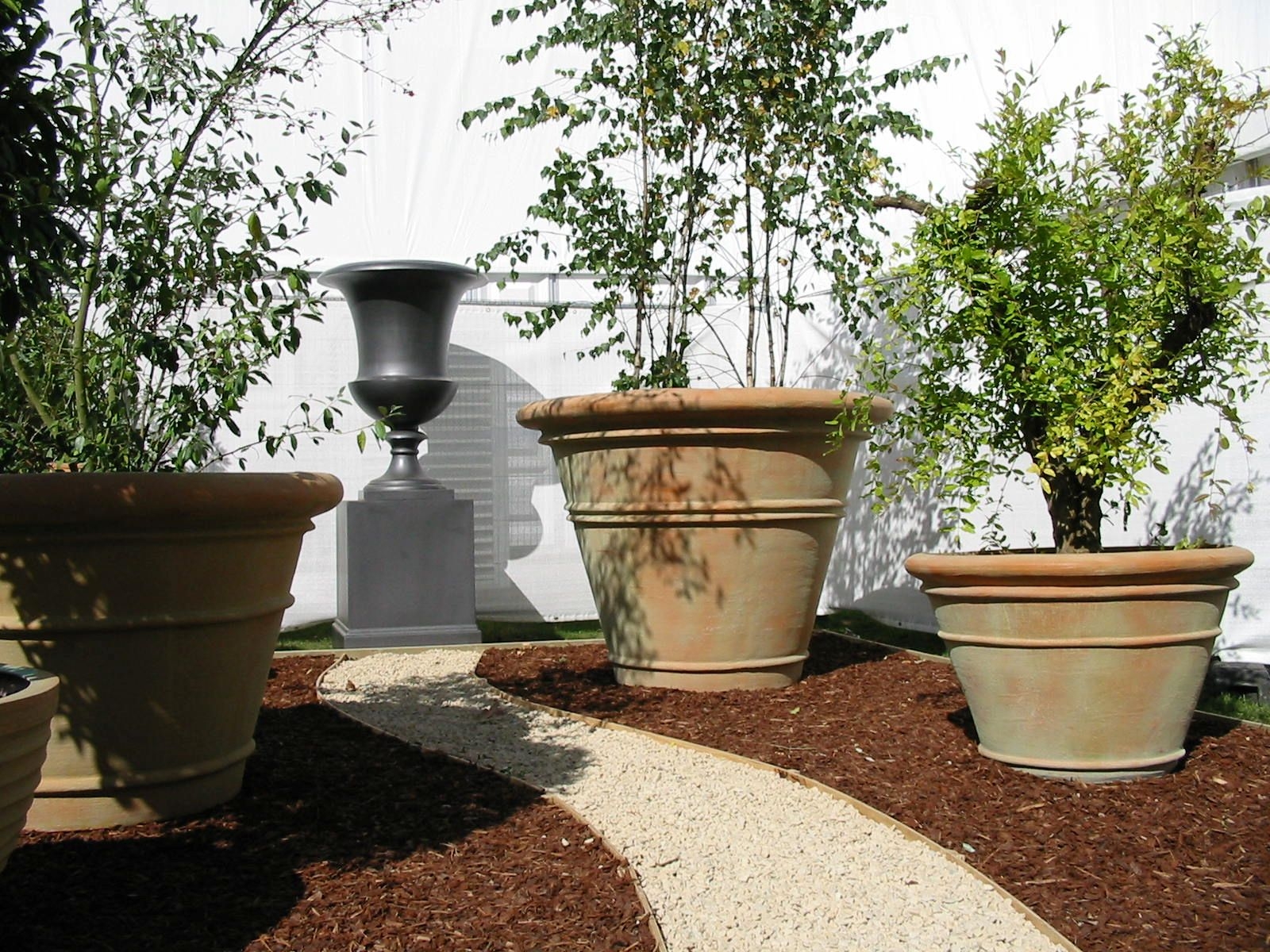 Large Planter having Weathered Texture Ribbed Clay Garden Pots