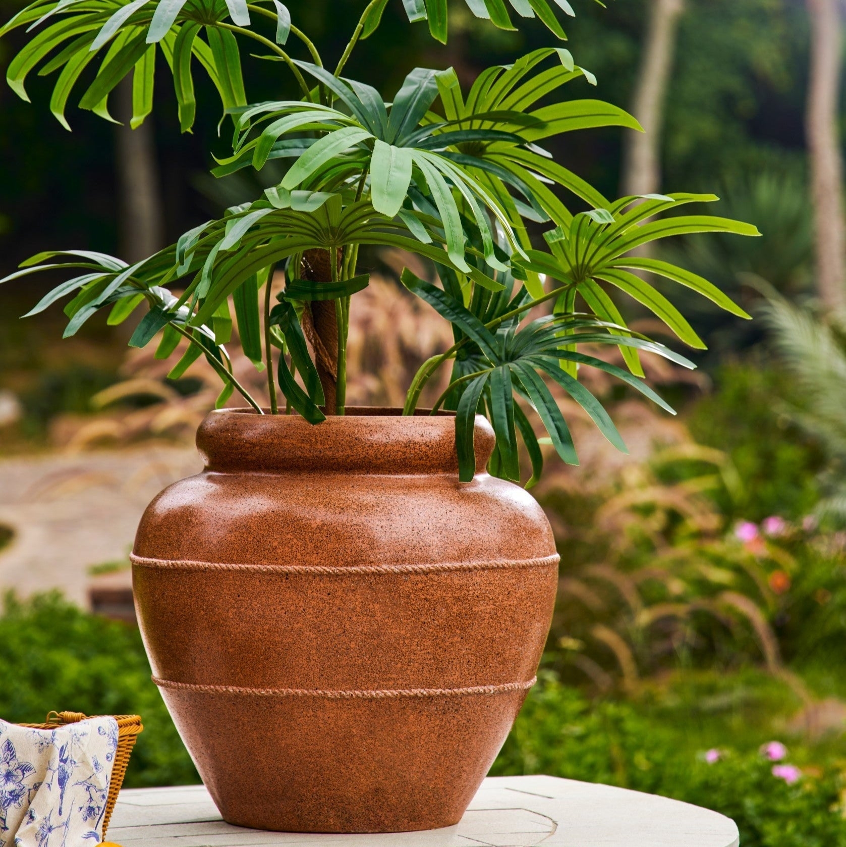 Large Planter showing Rope Detailing Textured Earth Tone Planter