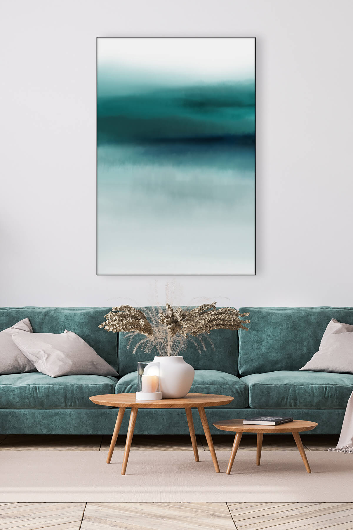 Large Wall Art with Abstract Gradient and Teal Ocean Theme