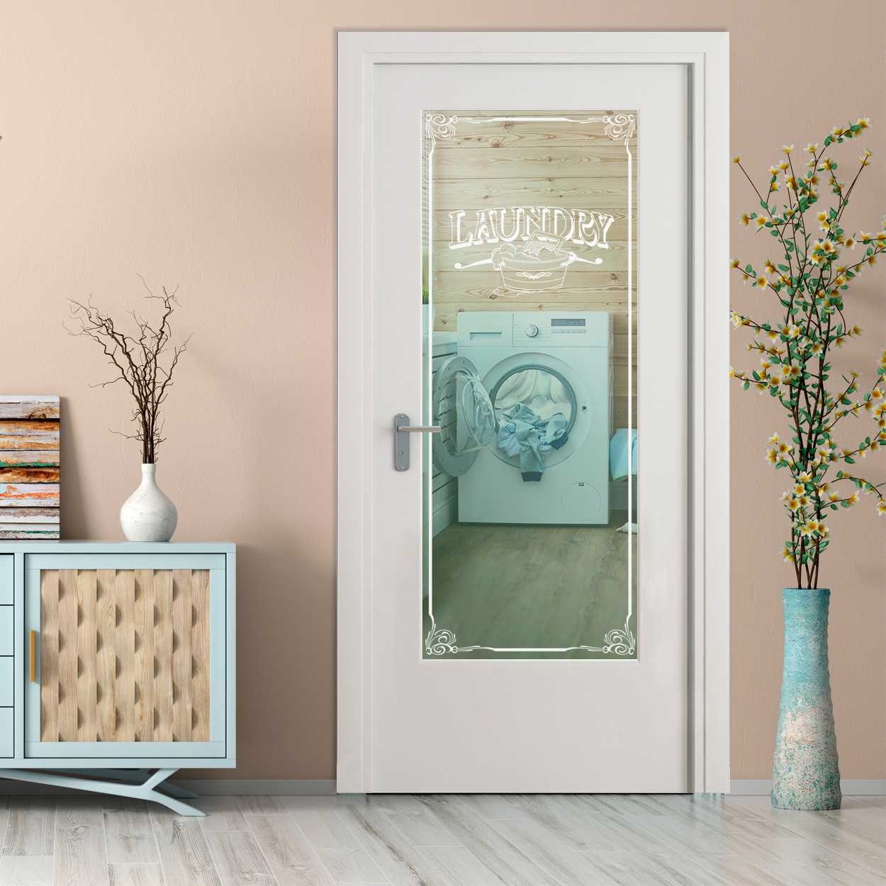 Laundry Door Frosted Glass Border etched laundry room door