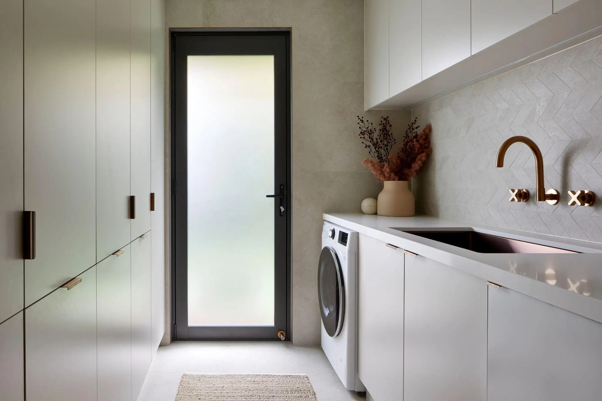 Laundry Room Door Copper Fixtures modern laundry room design