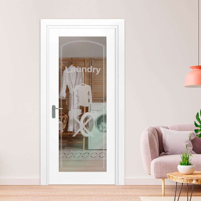 Laundry Room Door Wood Frame Etched glass laundry door
