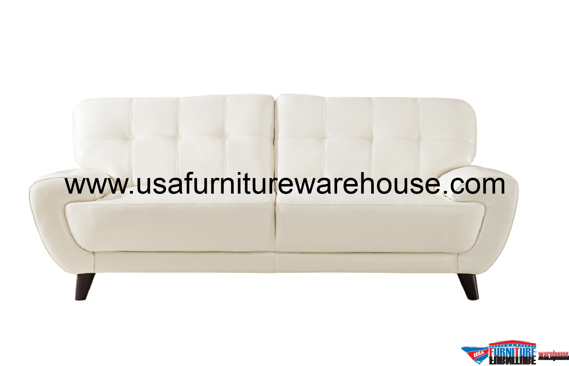 Leather Sofa Mid-Century Tufted Back Flared Arms