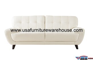 Leather Sofa Mid-Century Tufted Back Flared Arms