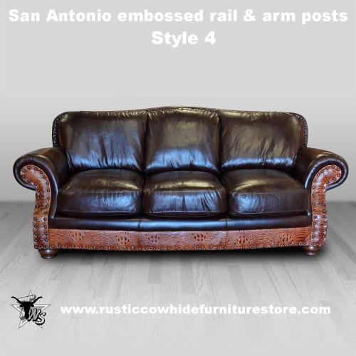 Leather Sofa with Alligator Embossed Rail and Western Nailhead Trim
