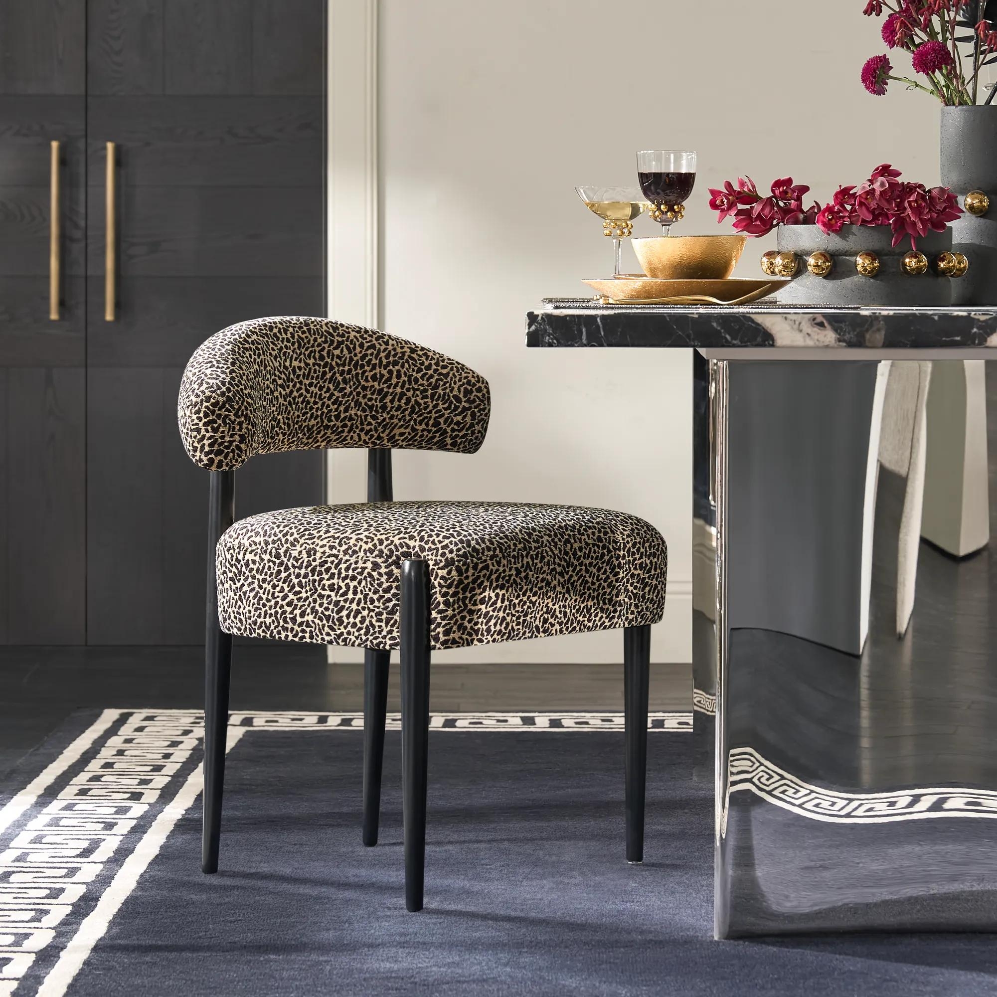 Leopard Print Dining Chair with Curved Barrel Backrest