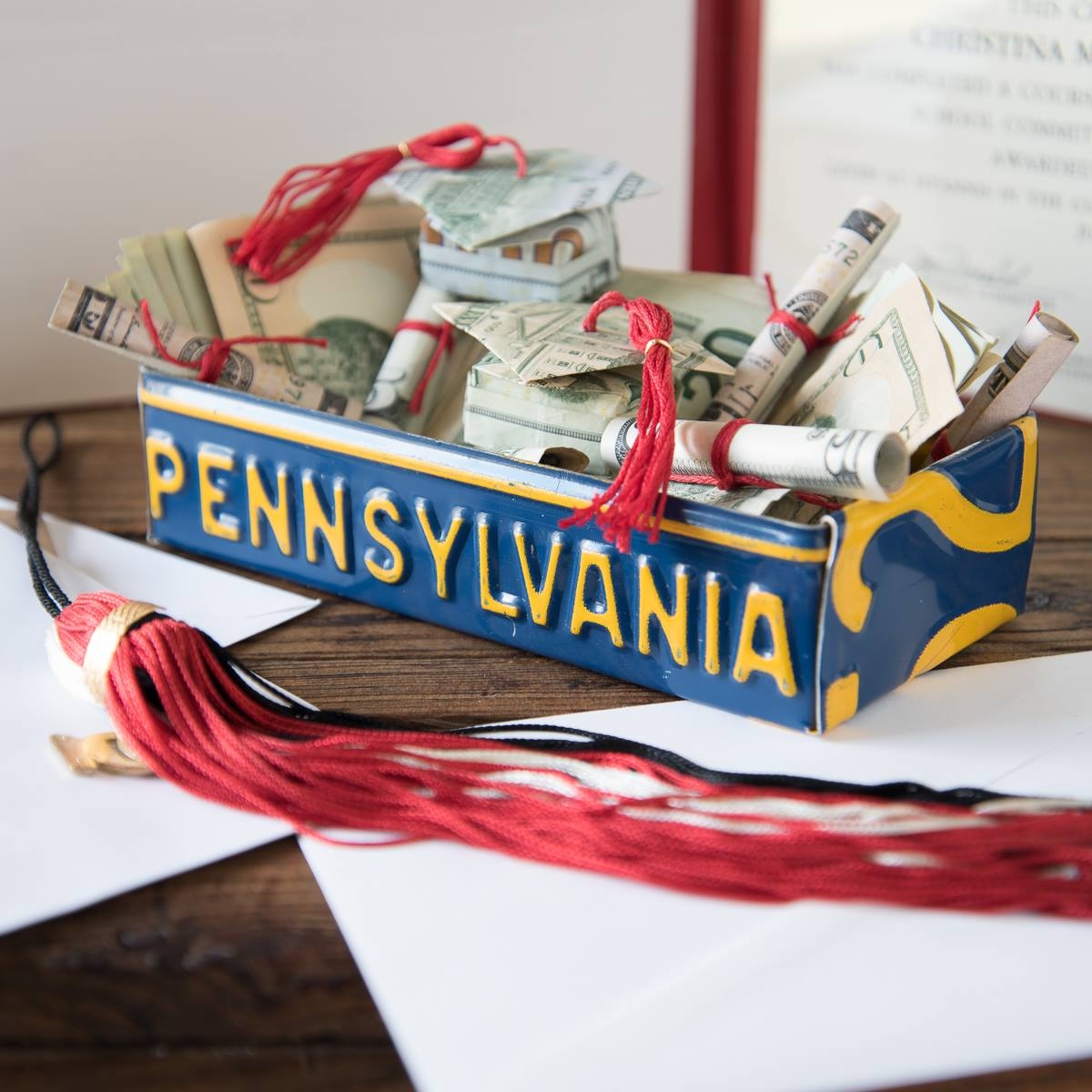 License Plate Tray Repurposed State Name Metal Basin
